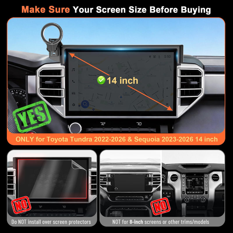 Car Phone Mount for Toyota Tundra 2022-2026 & Sequoia 2023 2024 2025 2026 | For 3rd Gen 14-Inch Screen, Magnetic Cell Holder for MagSafe iPhone Samsung, Strong Magnets, Portrait Landscape Rotation