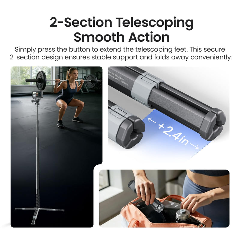 Metal Mini Tripod for Insta360 Luna Ultra/DJI Osmo Pocket 4P Accessories | Extendable Desktop Stand with 1/4" Screw, 3KG/6.6LB Load Capacity, Compact Vlogging Camera Tripod for Insta360 & Osmo Action