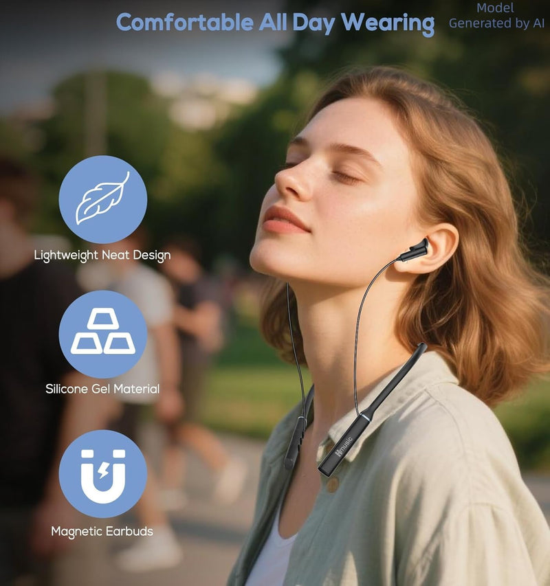 Hmusic A3 OTG Neckband Headphone, 3-EQ Mode/Dual USB-C Charging/12mm Driver | 35H Playtime, Bluetooth 5.4, Magnetic Earbuds, Connect with 2 Devices, Around Neck Wireless Earphone for Office/Travel/Sports GunGrey