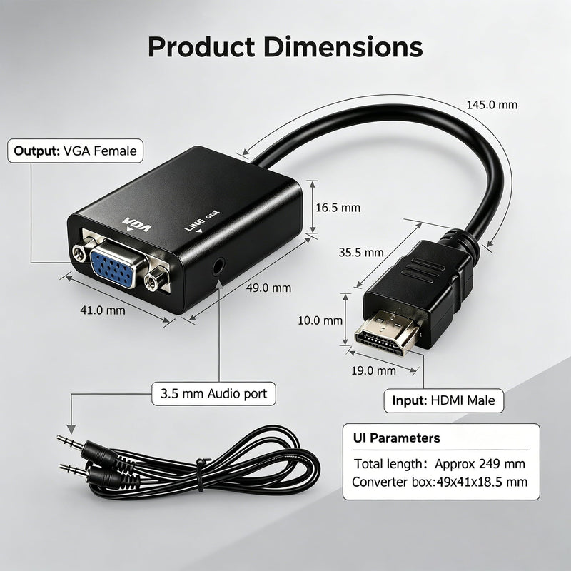 HDMI to VGA Converter HDMI Male to VGA Female Plug Converter with 3.5mm Audio Jack and Adapter Cable for Laptops,Televisions,Monitors etc