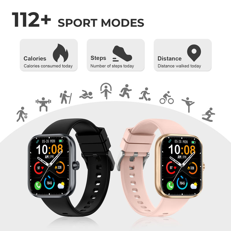 Smart Watch for Men Women, Bluetooth Call&Message Notifications, 1.83" HD | Fitness Watch for iPhone & Android, 110+ Sport Modes, Heart Rate&Sleep Monitor, IP68 Waterproof Fitness Tracker, Pedometer Black