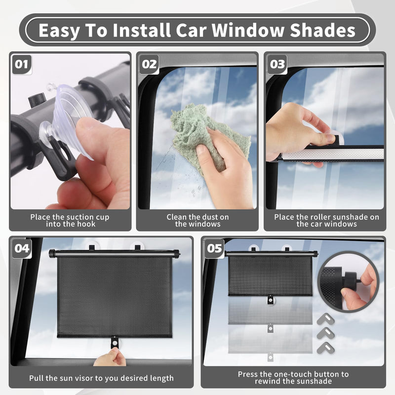 Sfee Car Window Shade for Side Windows, 2 Pack Sun Shade Retractable for Car Blocks Heat and UV Rays Glare Protection Roller Sunshade Visor for Baby, Kids, Pets, Passengers Black