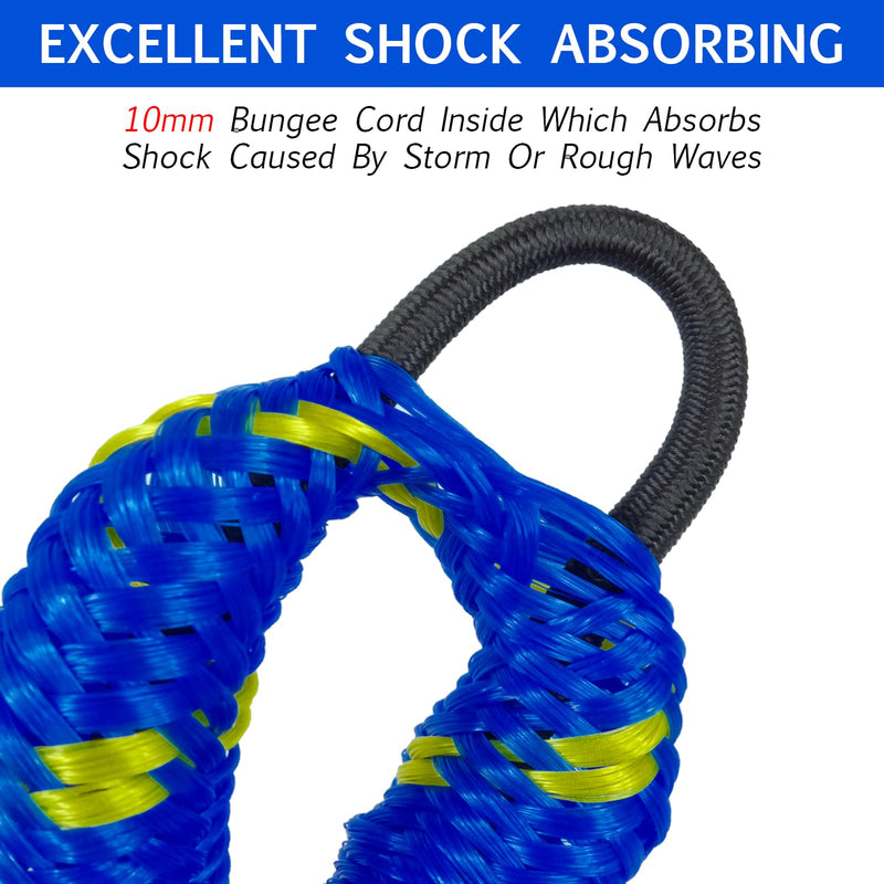 2FT Bungee Dock Line Boat Accessories 2pcs Fender Lines with 316 Stainless Clip for Boat Bumper/Boat Fender for Mooring for Jet Ski, Seadoo, Yamaha(Blue+Yellow, 2Feet) Blue+Yellow