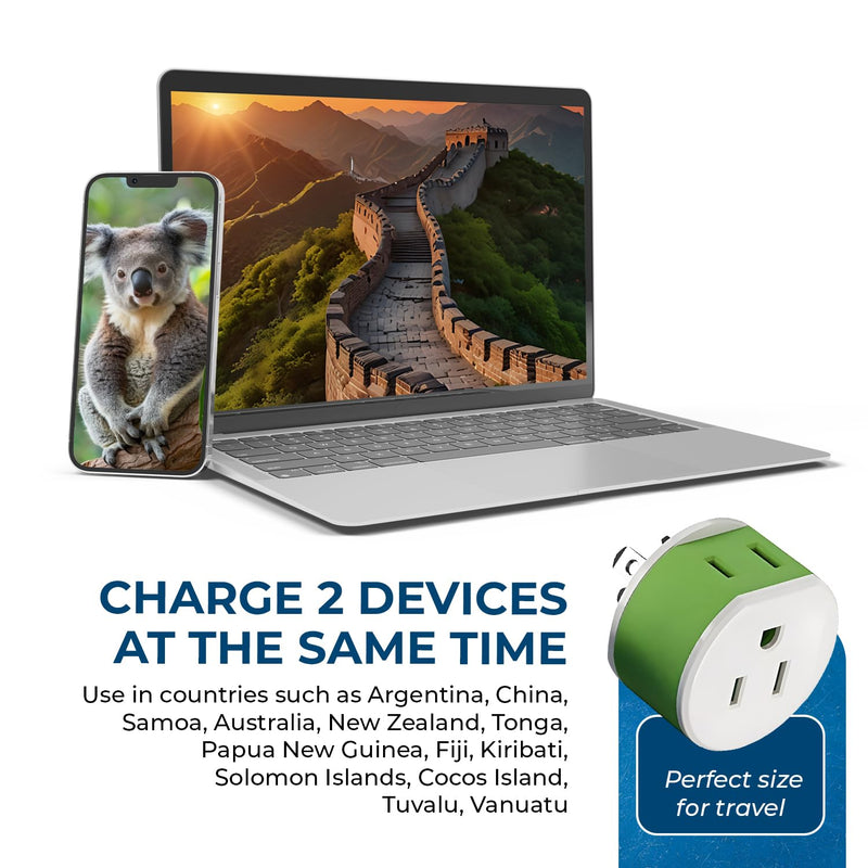 OREI Australia, New Zealand, China Power Plug Adapter with 2 USA Inputs - Travel 3 Pack - Type I (US-16) Safe Grounded Use with Cell Phones, Laptop, Camera Chargers, CPAP, and More Type I Australia,New zealand