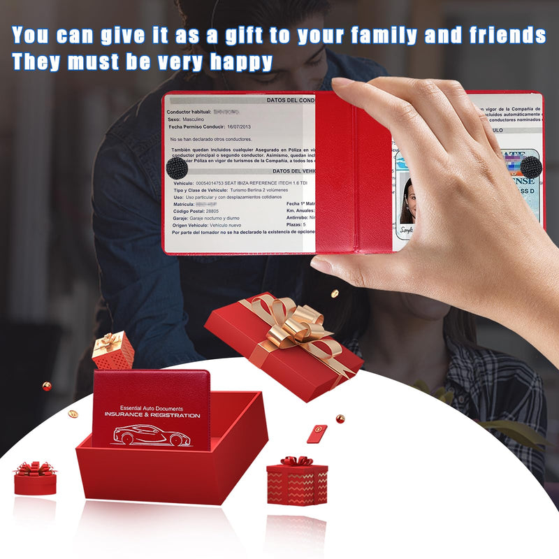 Ziciner Car Registration Insurance Holder, 2Pack Essential Auto Card Document Glove Box Organizer with Velcro Closure, Vehicle Interior Accessories Perfect for Most Car, Truck, SUV (Red/Small Car) Red/Small Car