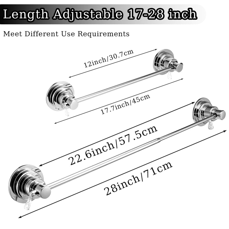 Extendable 17-28 inch Suction Cup Towel Bar,Bath Shower Towel Holder Shower Door Adhesive Towel Bar Suction Towel Rack (Suction Cup, Chrome)