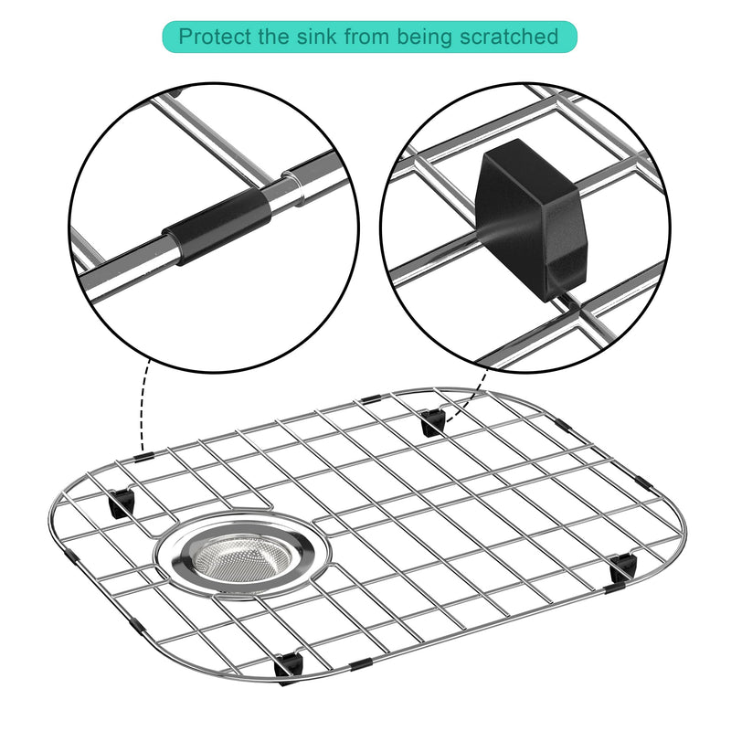 SANNO Kitchen Sink Protectors,Sink Grid with Rear Drain Hole, Double Sink Rack, 16.14"*13",Stainless Steel Stainless Steel 16.14"x 13",rear,1pack