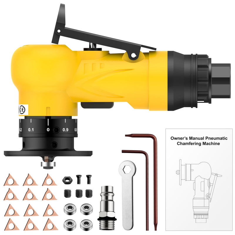 AMTOVL Pneumatic Chamfering Tool - Mini Air Chamfer Tool with 6 C-Angle & 6 R-Angle Blades, 45° 30000 RPM Chamfering Tool for Metal and Wood with 1/4" Air Inlet Yellow