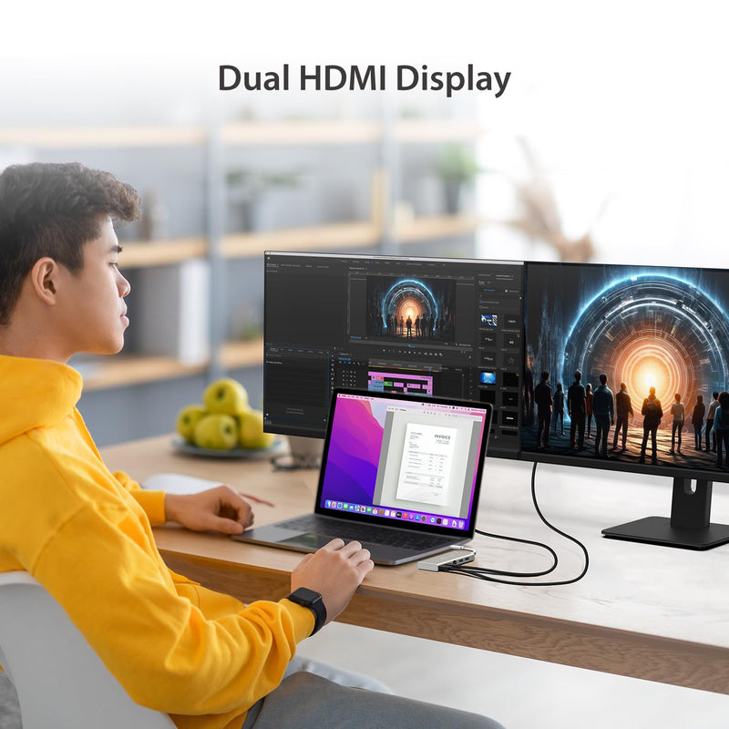 j5create USB-C Mini Dock- Type C Hub with 2X HDMI, 2X USB 3.0, Ethernet, Power Delivery 2.0 (JCD381)