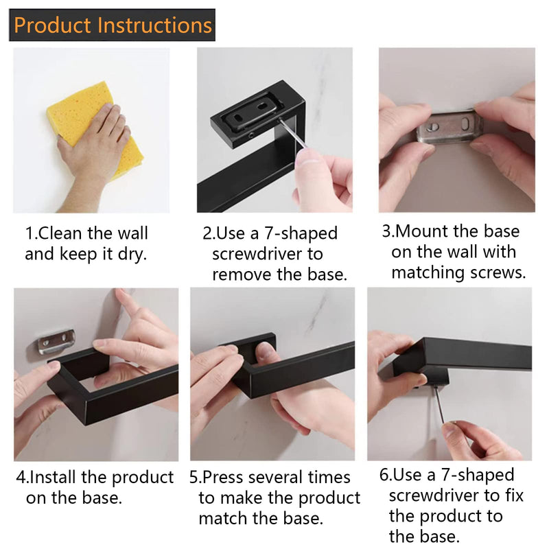JOPOFI Hand Towel Holder, Towel Ring - Thicken Stainless Steel Towel Holder for Bathroom wall, 8" Rectangular Modern Design Hand Towel Bar, Contemporary Hand Towel Rack - Matte Black 1PCS