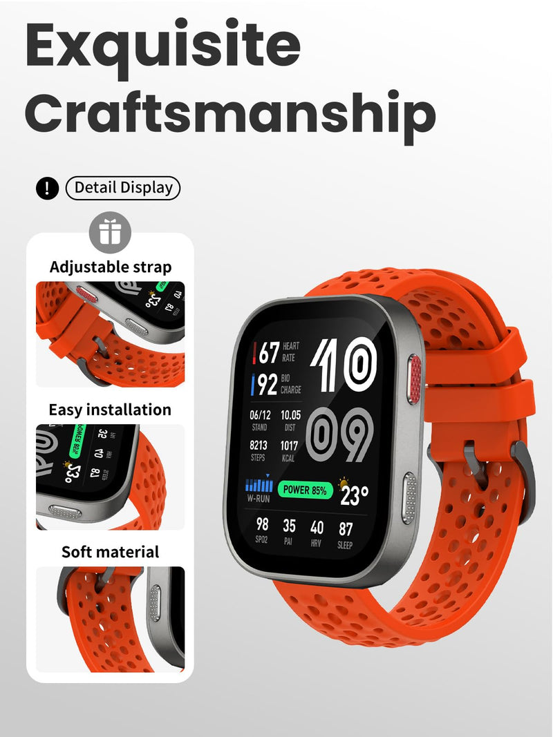 Watch Band for Amazfit Bip Max, Washable Silicone Breathable Sport Strap Orange