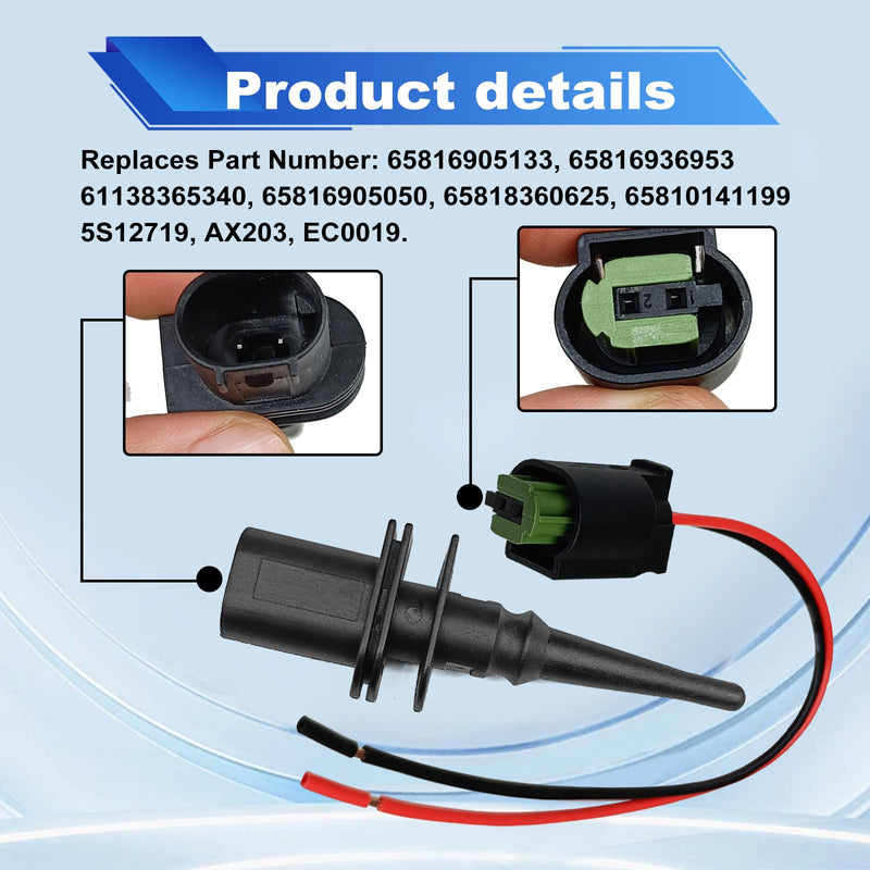 Outside Ambient Air Temperature Sensor & Connector Pigtail Plug 65816905133 Compatible with BM 128i Compatible with 323i Compatible with 325i Compatible with Mini Cooper