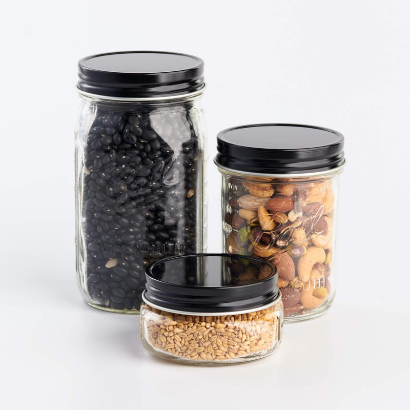 AllSpice Rust-Proof Wide Mouth Aluminum Metal Mason Jar Lids Leak-Proof 12-Pack (Black) Black
