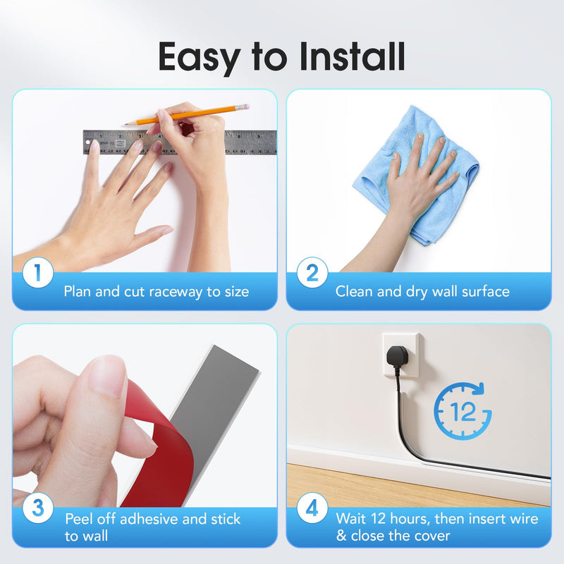 Delamu 40in Flexible Cord Hider for Wall Mount TV, Self-Adhesive Cord Covers for 1 Wire on Wall, Silicone TV Cable Hider Wall, Wire Hider Wire Covers for Cords on Wall, 0.59''W x 0.4''H, White