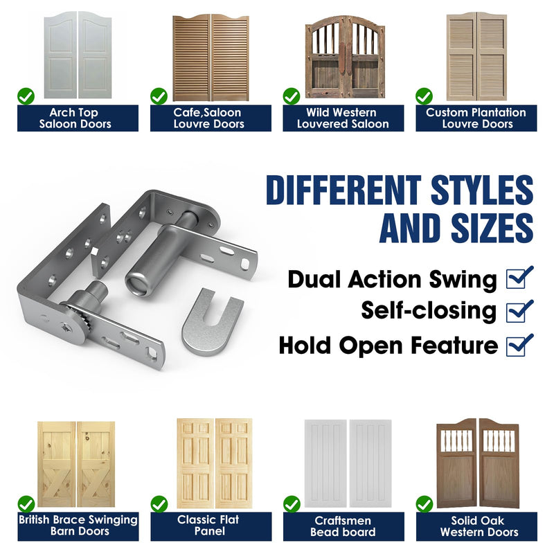 Cafe and Saloon Door Hinges, Self-Closing Heavy Duty Double Action Swinging Door Hardware for Bar Coffee Shop Restaurant, 304 Stainless Steel Black Finish (Silver Big Size, 1 Pack) BIG 1PCS Silver