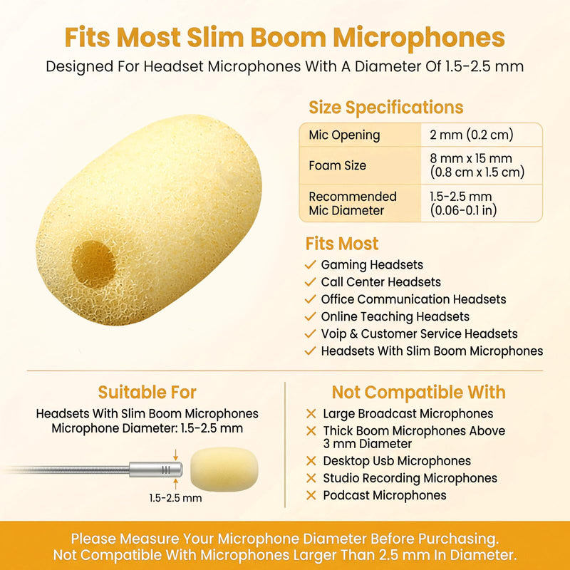 20Pcs Microphone Windscreen,Mini Size Microphone Covers Foam | Replacement Headset Microphone Covers Foam for Hole Ear-Hook Other Headset Microphones, 0.71 x 0.31 x 0.08 In (Yellow)