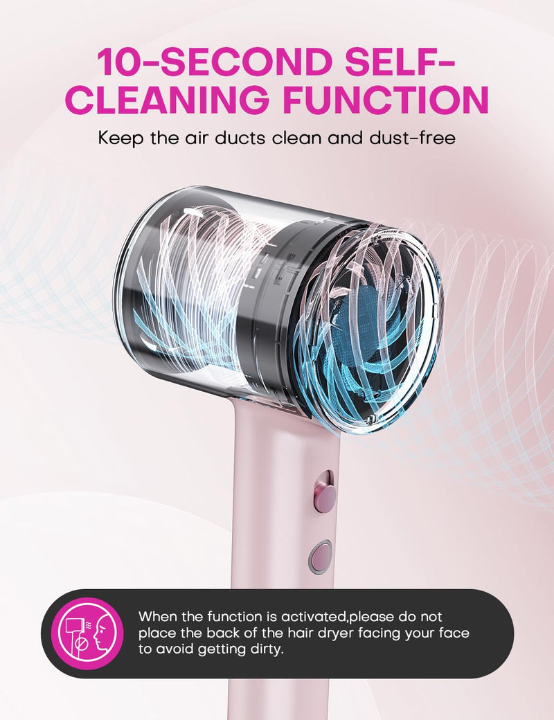 High Speed Ionic Hair Dryer: 1600W 110,000 RPM Hair Dryer with Diffuser 2 Speed & 4 Heating Setting, Compact & Lightweight Low Noise Hair Dryer for Women (Pink)