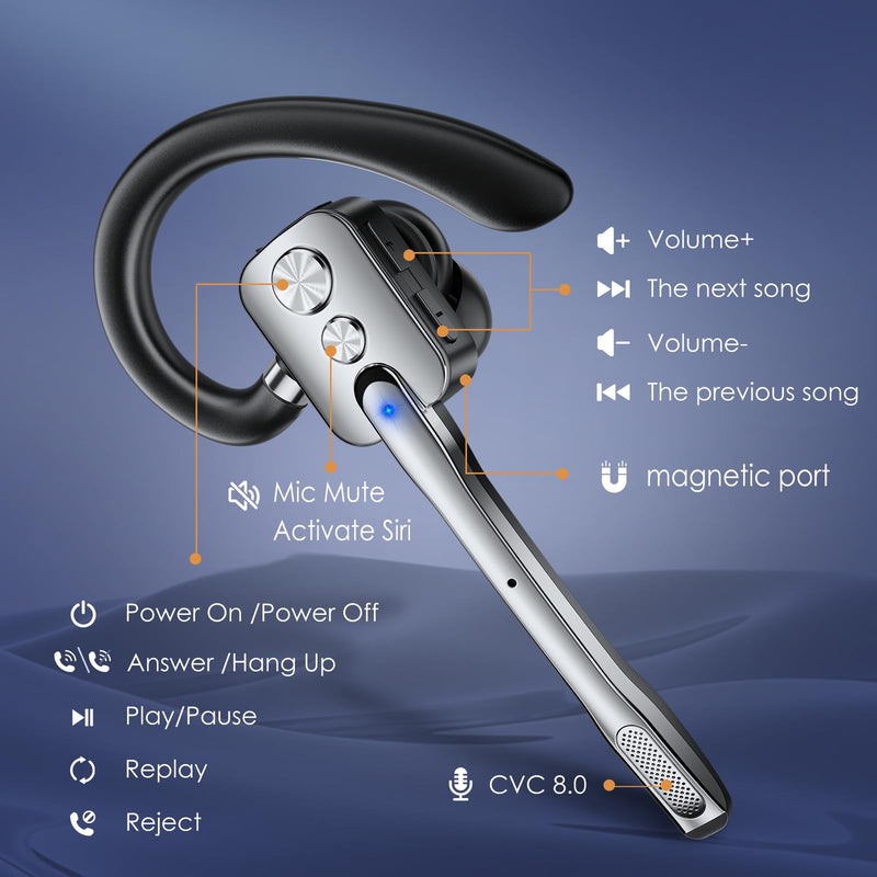 Bluetooth Headset, Wireless Headset with Dual-Mics & Noise Cancelling, Bluetooth Earpiece with Mute, V5.3 Hands-Free Headset with QCC Chip for Phone PC iOS Android