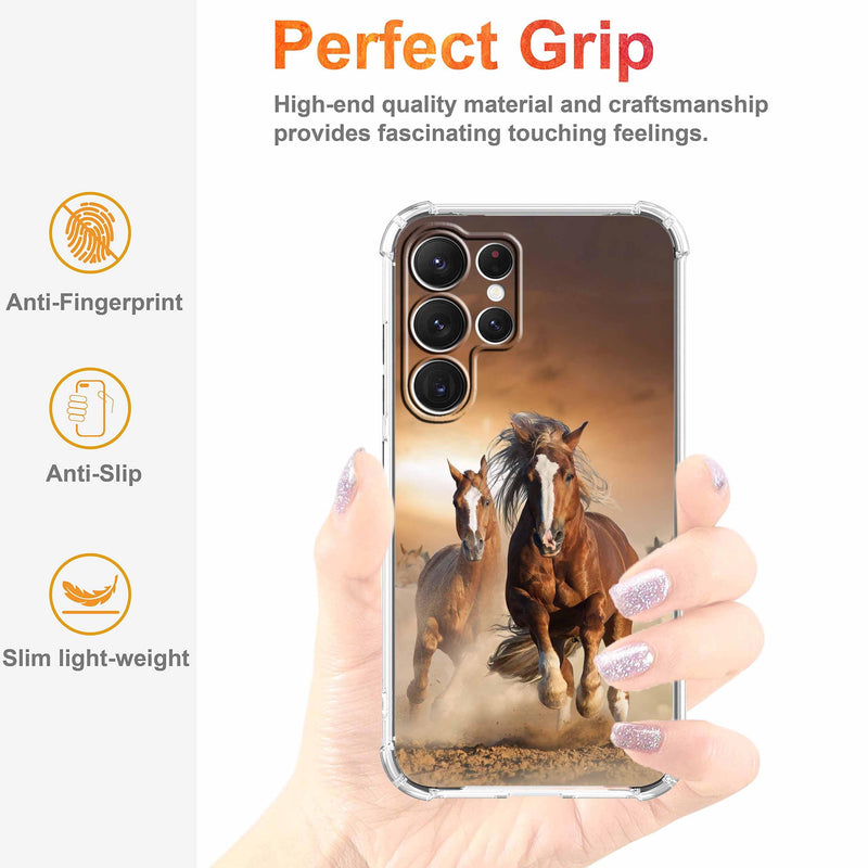 Case for Samsung Galaxy S26 Ultra with Horse Design,Brown Running Animals Pattern,Clear Slim Soft TPU Bumper Phone Cover,6.9”(Horse,Sx26u)