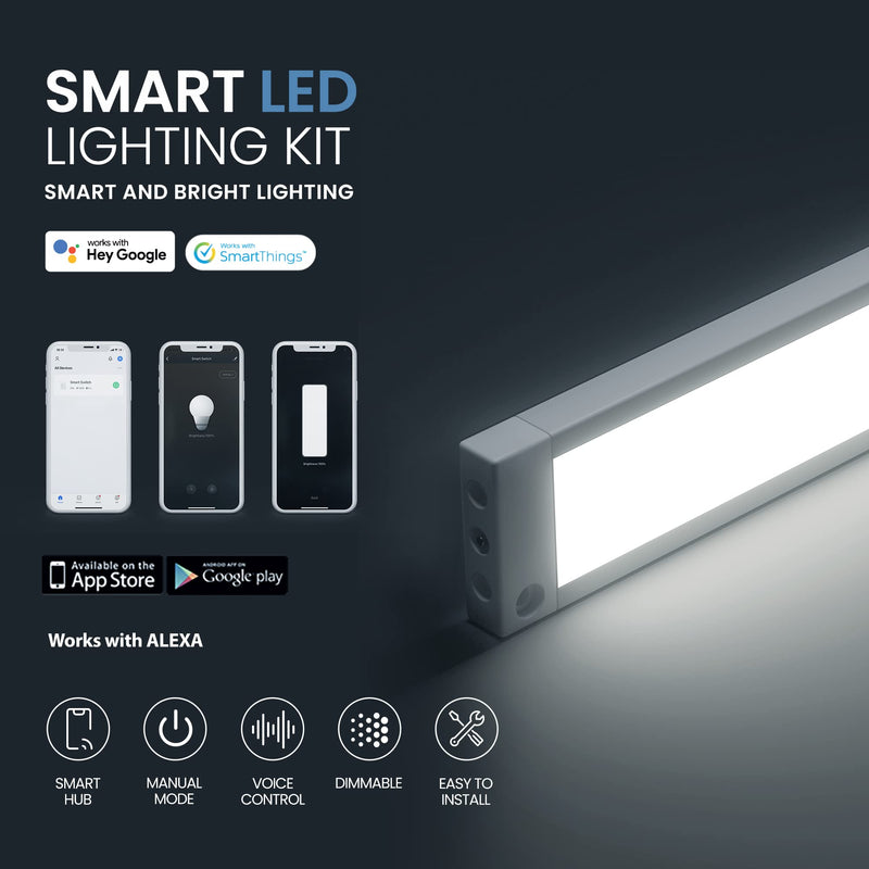 EShine 3 Pack 7 inch White Smart Dimmable LED Under Cabinet Lighting Kit Compatible with Alexa, Google - Cool White (6000K) Cool White (6000K)