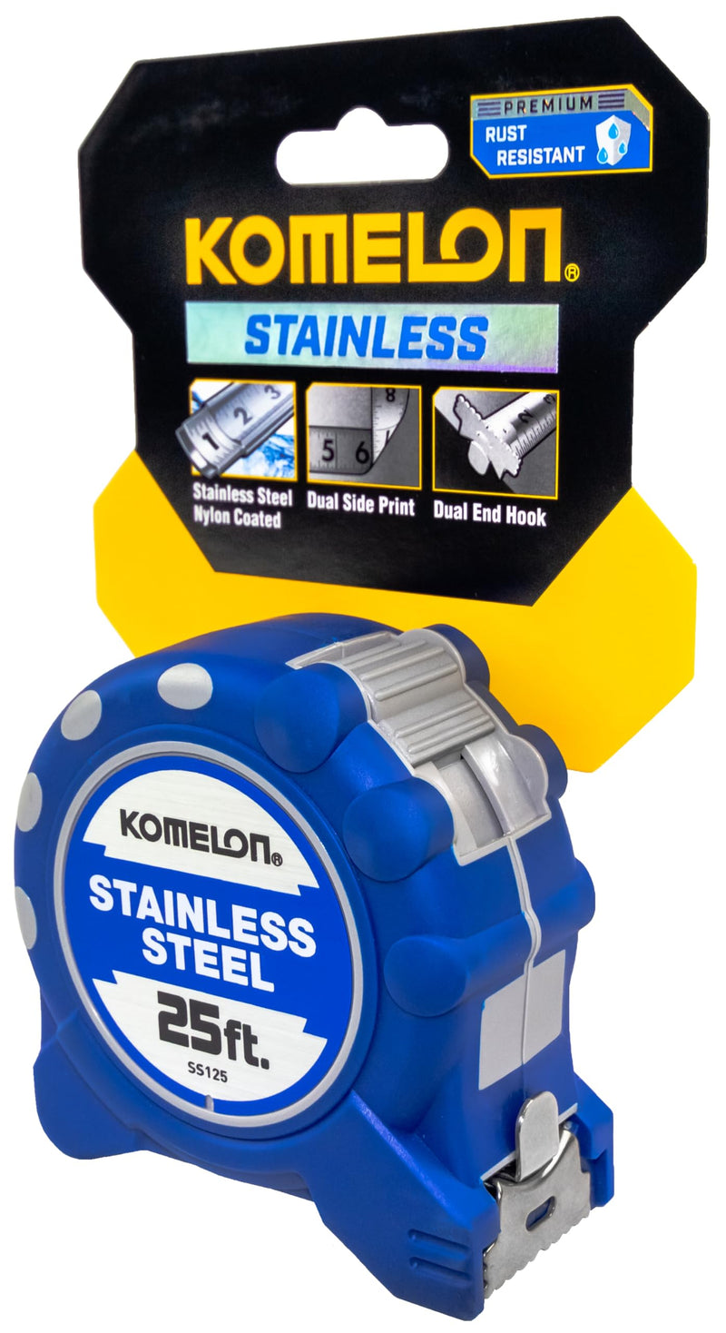 Komelon SS125 Gripper 25-Foot Stainless Steel Measuring Tape , Blue 7.6 m