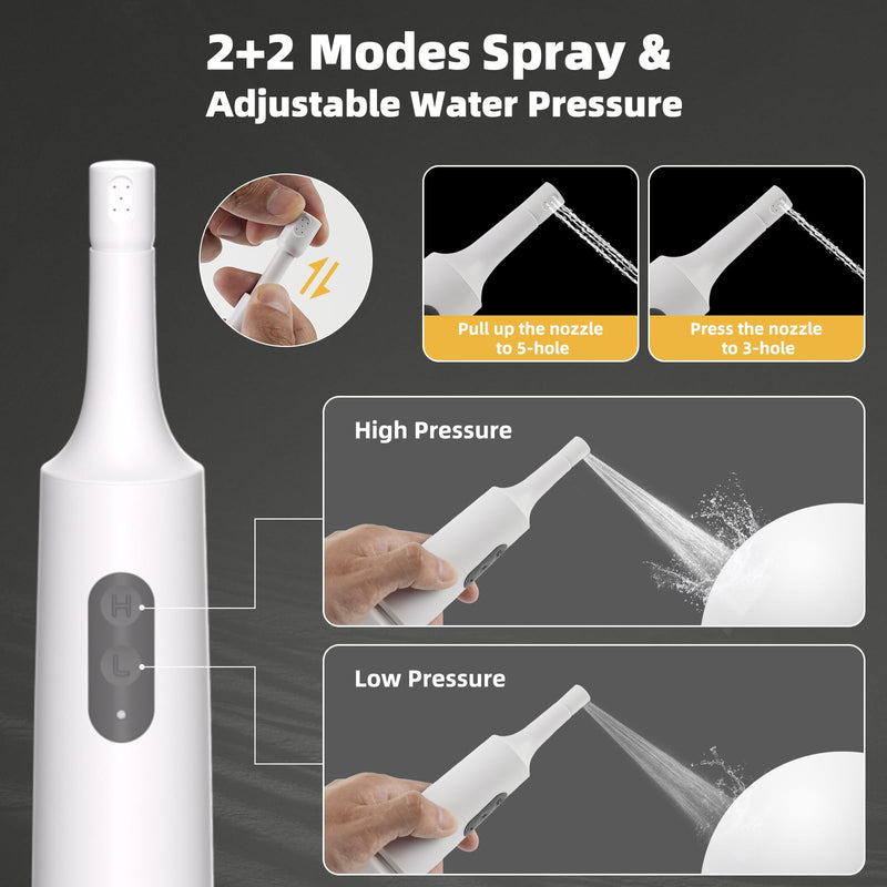 Hibbent 2 Pack Portable Bidet for Travel, High Pressure Electric Handheld Bidet Sprayer, 350-550ML Expandable Bottle for Personal Hygiene, USB-C Rechargeable Waterproof Sprayer for Women & Men, White Pure White