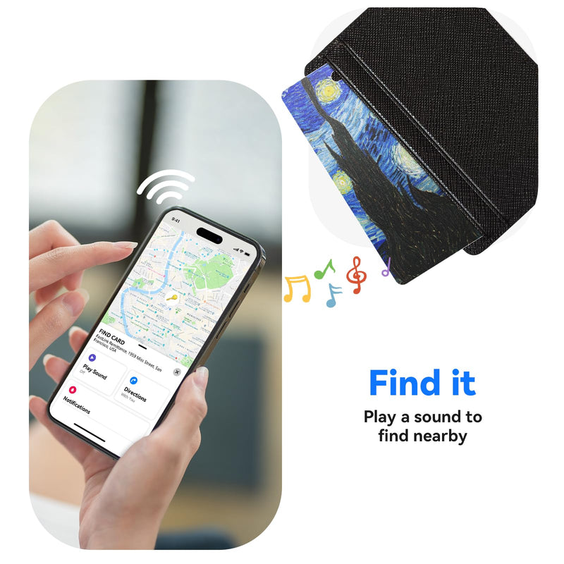 DERAX Wallet Tracker Card (iOS & Android) Wireless Charging & 1-Year Battery, Ultra-Thin IP68 Waterproof Smart Card Works with Apple Find My & Google Find My Device for Wallet, Passport, Luggage