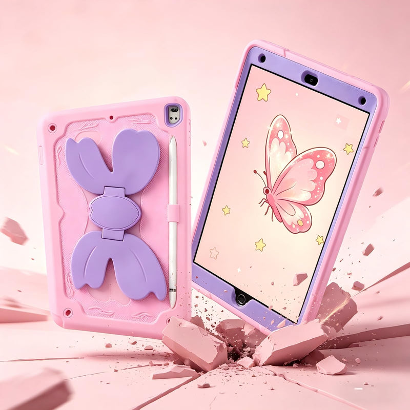 SAMONPOW for iPad 9th/ 8th/ 7th Generation Case iPad 10.2 Inch Kids Case | Full Body Rugged Protective Cover with Cute Bow Stand Shoulder Strap Pencil Holder for Girls iPad Case 9th Gen, Purple Pink for iPad 9th/ 8th/ 7th Gen