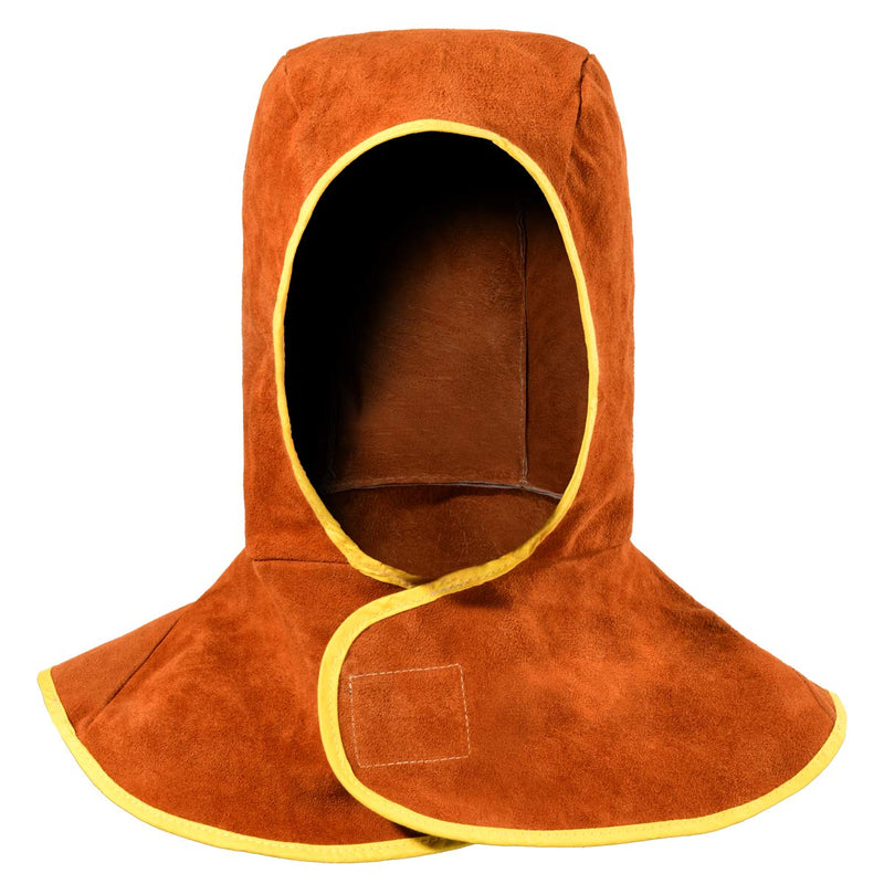 Welding Hood Leather - Cowhide Split Leather Welding Caps Protector with Neck Shoulder Drape - Full Head Cover Protection for Men & Women, Brown