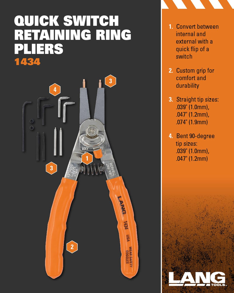 A & E Hand Tools Lang Tools 1434 Internal/External Quick Switch Retaining Ring Pliers and Tip Kit