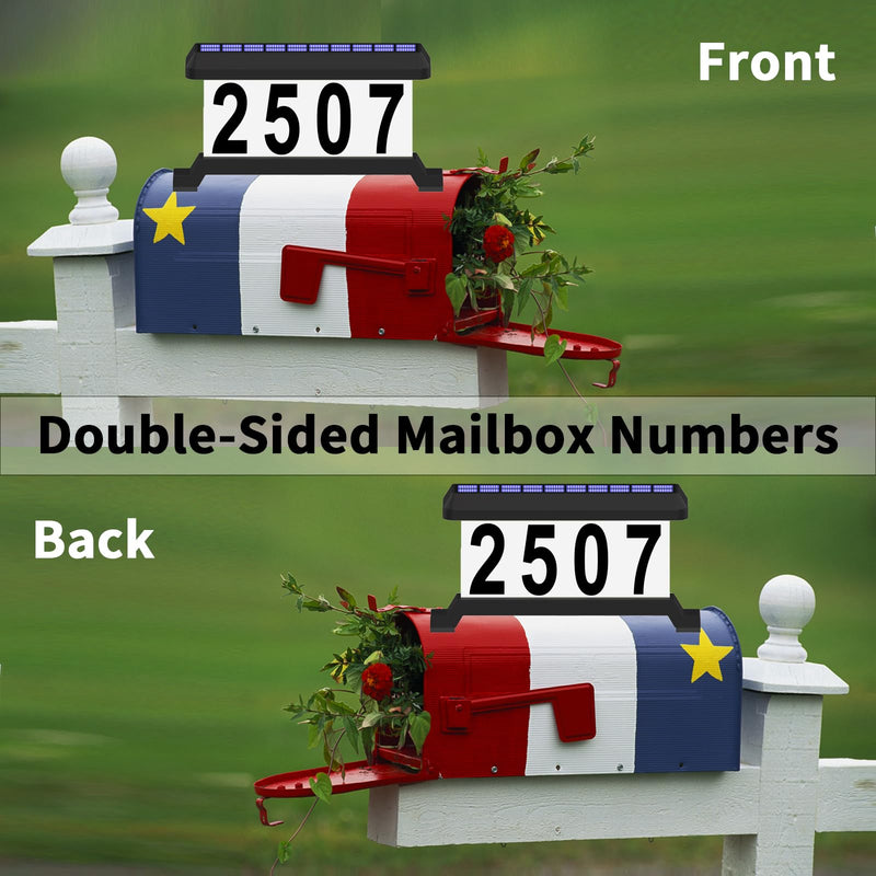 Solar Mailbox Numbers, Double sided Solar House Numbers for Outside, Waterproof RGBW Color Changing Remote Control, Lighted Modern Address Sign Solar Powered for Mailbox(solar rgbw) Black(solar rgbw)