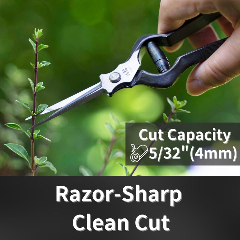 Professional Bonsai Trimming Scissors 7" [Extra Pointed Tips] Made in JAPAN, Plant Trimming Shears, Hand Forged Japanese Carbon Steel Blade, Spring Loaded Handle, Black 7" Trimming (Pointed Tips)