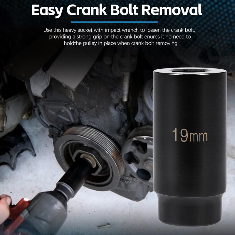 Harmonic Balancer Socket Tool 77080 for Honda 19mm Crank Bolt Socket, 3 Times Momentum Power of Standard Impact Sockets, Deep Counter-Weighted Design Increased Torque