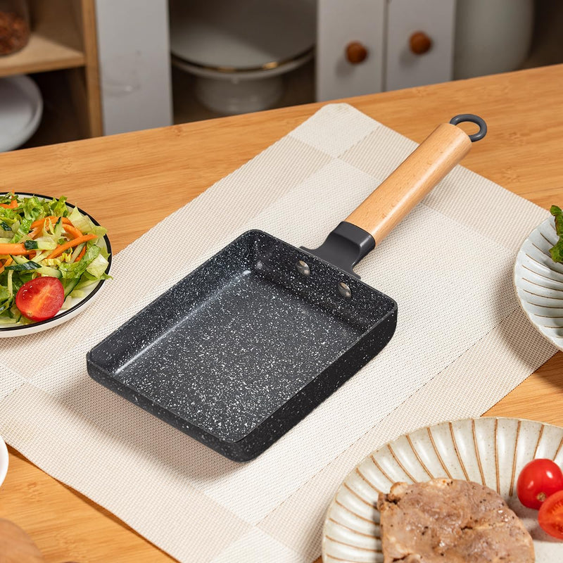 Ceramic Coating Square Japanese Tamagoyaki Omelette Small Skillet, Non-stick Rectangle Egg Roll Pan with Wood Handle (Dark Grey) Dark Gray