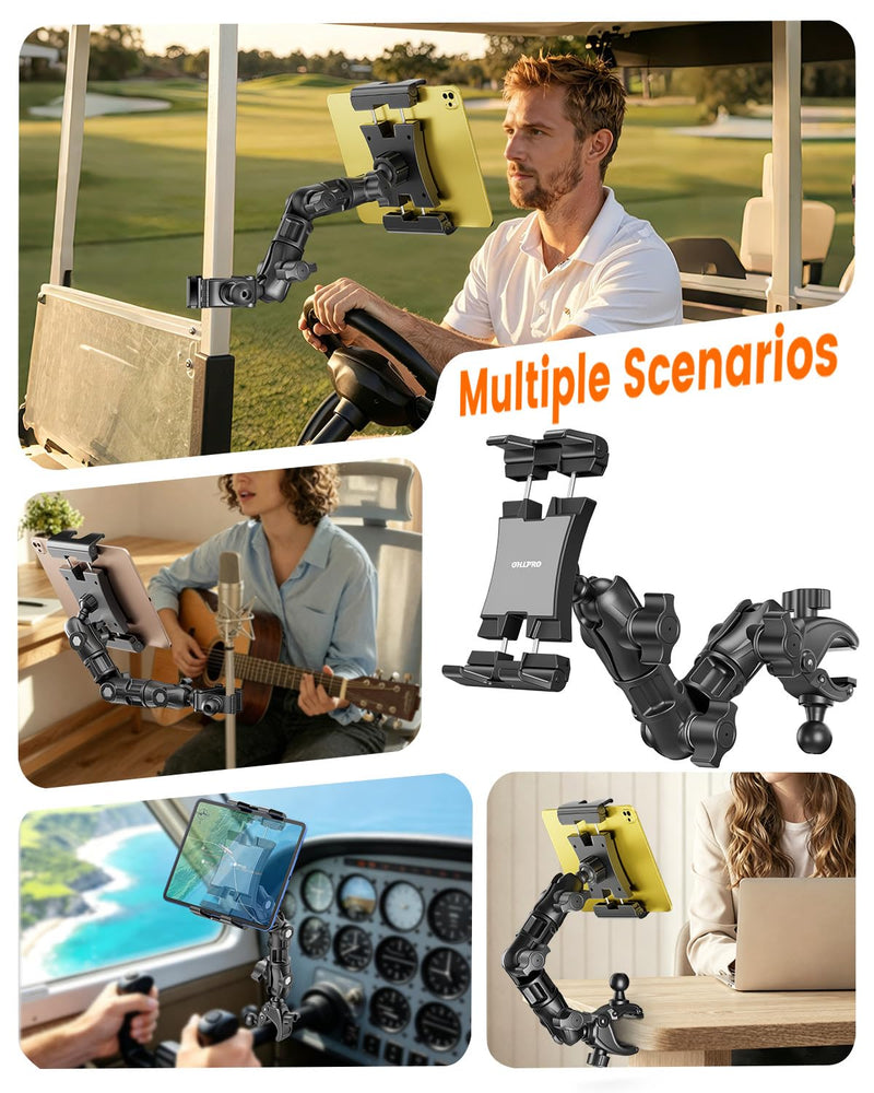 OHLPRO Tablet Holder for Mic Stand, 360° Adjustable Long Arm Tablet & Phone Mount with Clamp, for Treadmill Handlebar, Peloton Bike, Stroller, Wheelchair, Fits 5–13" Devices 5-13"
