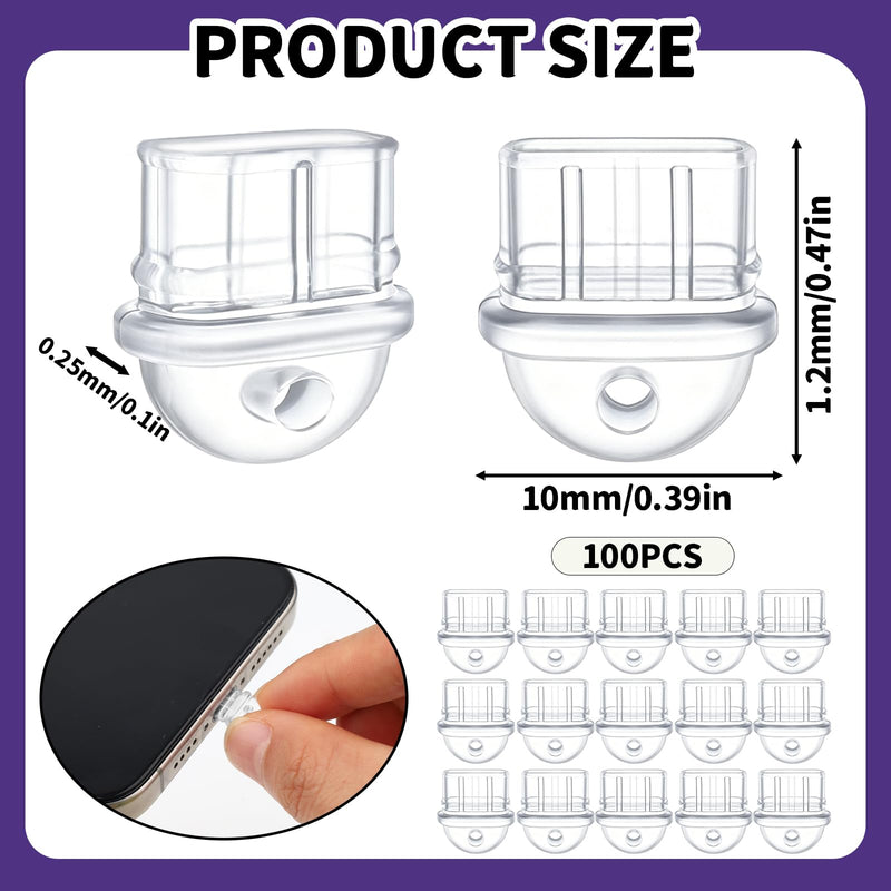 100Pcs White Anti Dust Silicone Type C Charging Port, Clear USB C Dust Plug