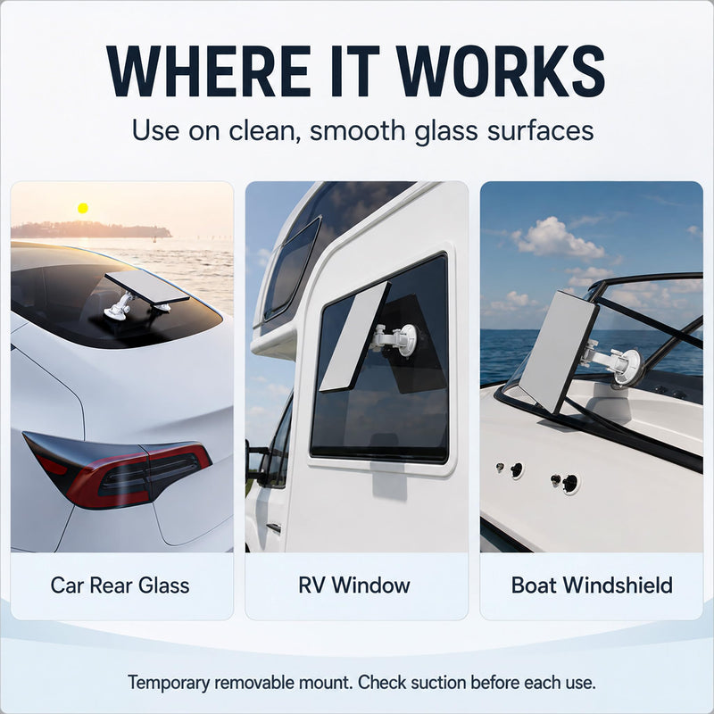 for Starlink Mini: Suction Cup Window Mount, Dual 3.5-Inch Cups | Dedicated lock; multi-joint arm holds position, folds flat for travel.