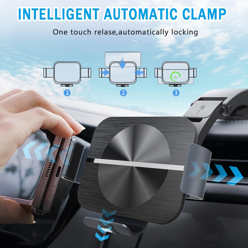 Wireless Car Charger Phone Mount for Galaxy Z Fold 5/4/3/2/S22 Ultra, Dual Coil 10W Fast Charging Auto-Clamping Car Air Vent Dashboard Phone Mount for Galaxy Z Fold/Note (Black) Black
