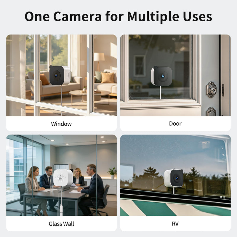 2K No-Drill Window Camera, WiFi Window Cameras for Home Security, 2 Pack | 2.4GHz & 5GHz WiFi, Anti-Glare, Magnetic Mounted, Color Night Vision, 24/7, Apartment Security, Human & Motion Detection