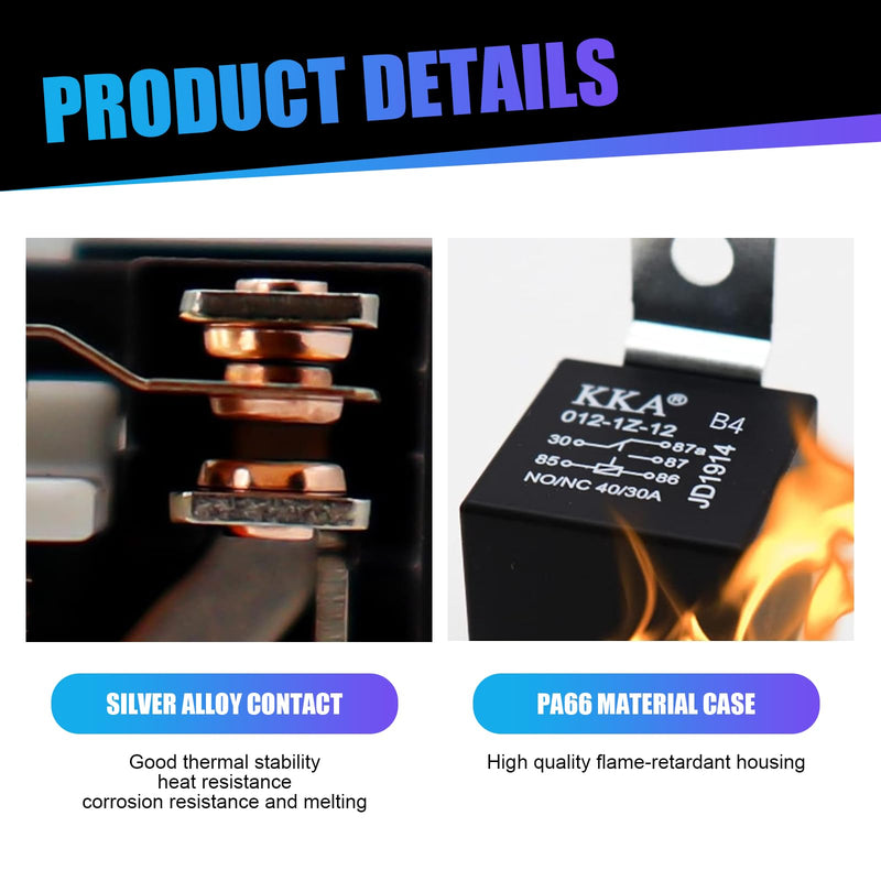 Pack-4 Car 5 Pin Relay, 12V 40A Conversion Starting DC Heavy Motor Replacement, PA66 Waterproof Flame Retardant Shell + Pure Copper Coil, Universal for Cars Trucks (Black)
