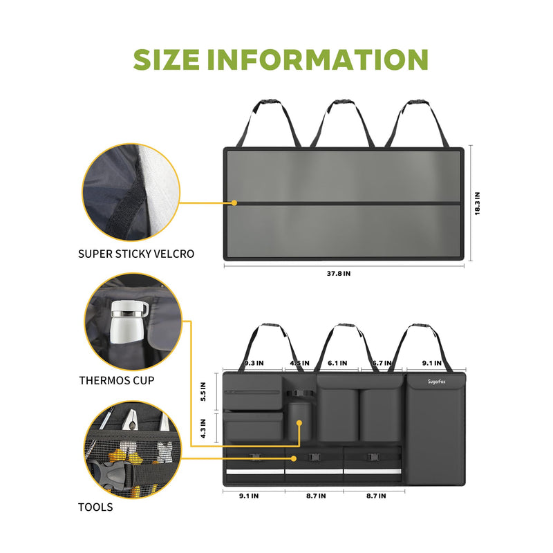 Backseat Hanging Trunk Organizer for SUVs, Cars, Trucks & MPVs | Multi-Pocket Storage with Anti-Slip Straps | Space-Saving Auto Accessory | Gift for Drivers | Black, 37.8" x 18.1" - K230 Oxford fabric-Black