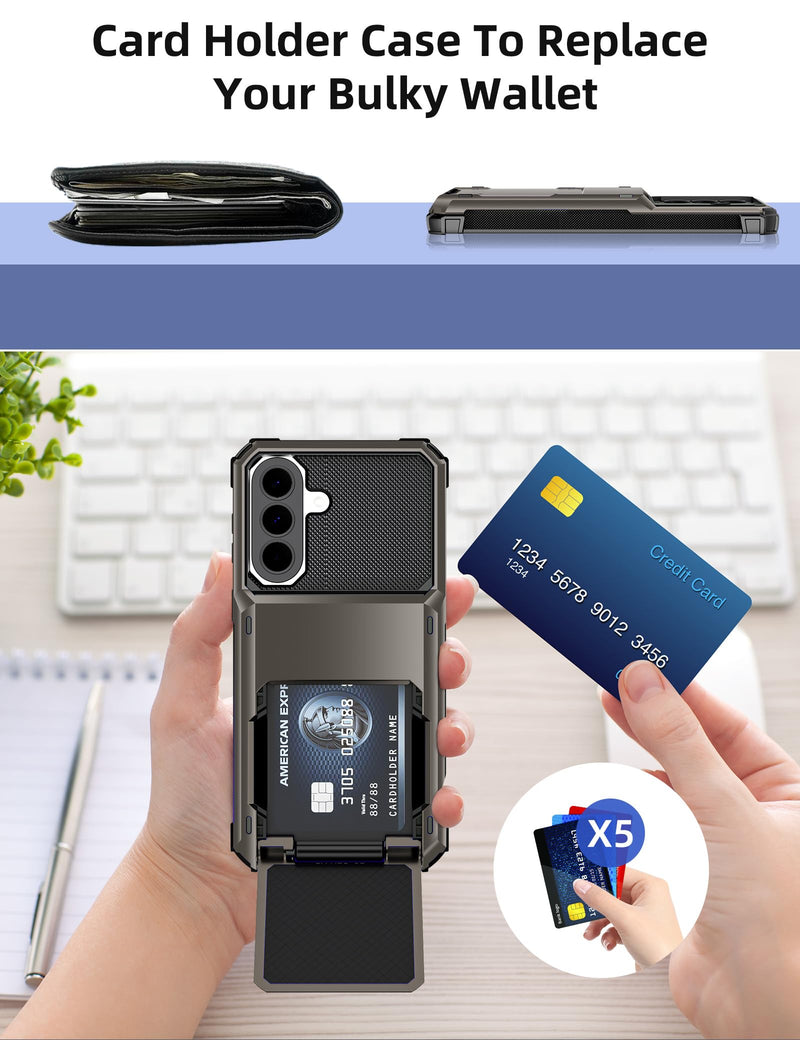 COOYA for Samsung Galaxy A37 Case Wallet, 5 Credit Card Holder, Gunmetal | ID Slot Flip Cover Wallet Case, Back Pocket Protective Hard Rubber Bumper Armor Non-Slip for Samsung A37 6.7 inch Women Men for Samsung Galaxy A37 6.7-inch Bronze