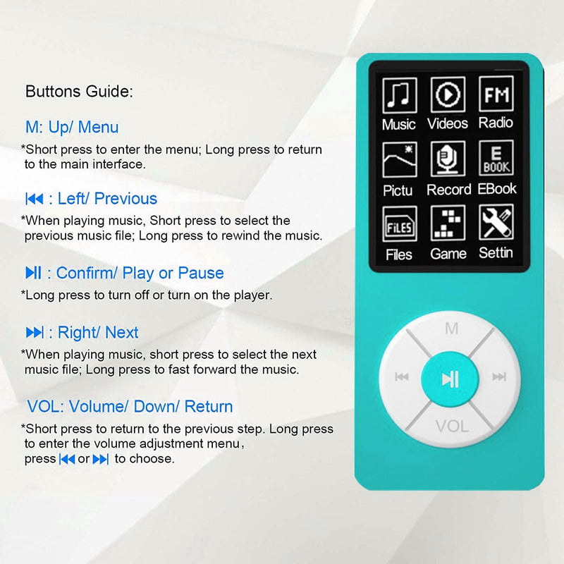 MP3 Player with 32GB TF Card,Built-in HD Speaker,Portable HiFi Music Player with Video/Voice Recorder/FM Radio/Photo Viewer/E-Book Player for Kids (Sky Blue) Sky Blue