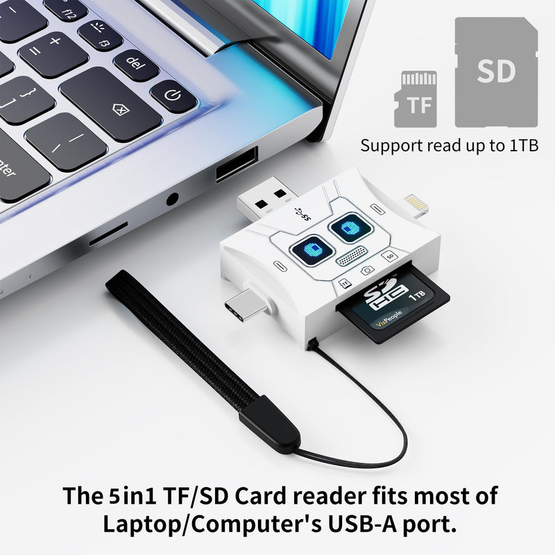 SD Card Reader 5-in-1 Type-C USB 3.2 for iPhone | USB-A & USB-C, SD & MicroSD, 5Gbps, plug & play, for iPad, MacBook, Android, PC, camera, laptop, phone