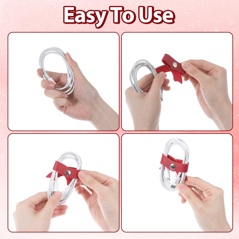60 Pcs Phone Cord Holder Leather, Leather Cord Organizer Bow Cable Straps | Bulk Organization Solution, Stylish Bow Design, Durable Pu Leather Material, Organize Efficiently, Perfect For Everyday Use