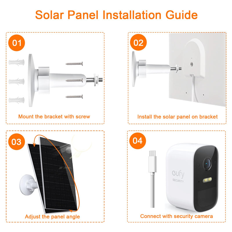 7W Solar Panel Compatible with Eufycam, USB-C Solar Charger for 5V Battery Cameras, IP66 Waterproof, 360° Adjustable Mount, 9.8ft Charging Cable, 2 Pack 7W - 2 Pack