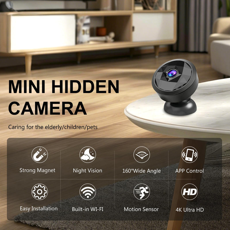 4K Indoor Mini WiFi Hidden Camera:with Motion Alerts&Night Vision(black) | Mini spy camera for home, Wireless Nanny cam Works with APP control,Free Cloud Storage black