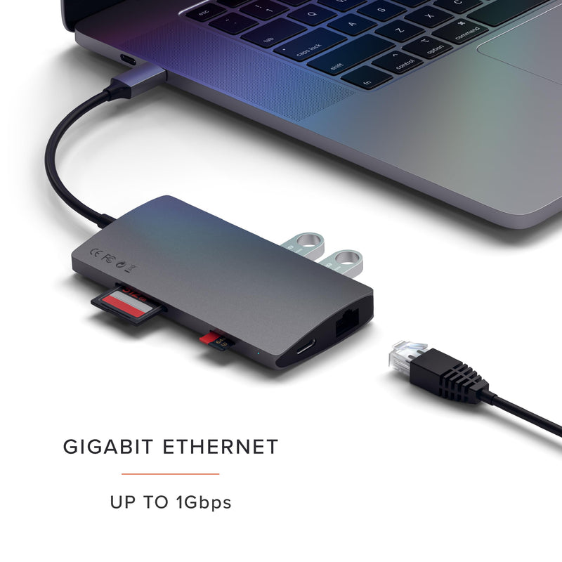 Satechi 8 in 1 USB C Hub Multiport Adapter V2, 4K HDMI, 115W USB C PD Charging, 3 USB-A, Ethernet, Micro/SD Card Readers, for Laptop, MacBook Air/Pro M4, iPad, Windows - Space Gray