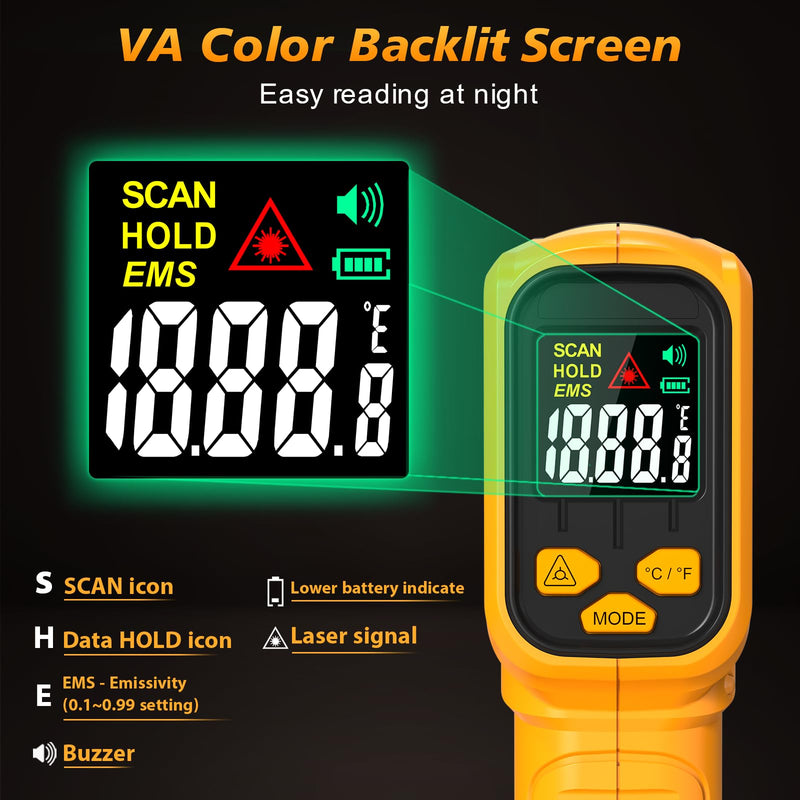 FKM Rechargeable Infrared Thermometer Gun,13-Point Laser Non-Contact Laser Thermometer Gun,High Precision,-58°F~1472°F,Digital IR Temperature Gun for Cooking,Griddle,Oven,HVAC,Automotive,Industrial -58°F~1472°F (-50°C~800°C)