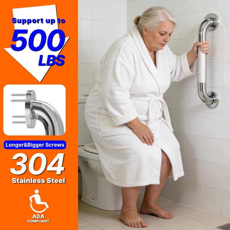 304 Stainless Steel Handrail, 12 Inch Home Care Bath Handrail, Safe Load Capacity 500lb, Grab Bar Suitable for Bathrooms, Stairs, Corridors（12 Inch）